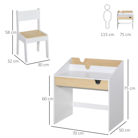  Set Birou si Scaun pentru Copii 6-10 Ani cu Raft si Sertar [2]