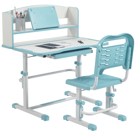 Dormitor & birou -  Set Birou si Scaun pentru Copii Reglabil in Inaltime Birou de Studiu pentru Copii pentru Scoala cu Sertar Raft pentru Carti Masa cu Unghi Reglabil
