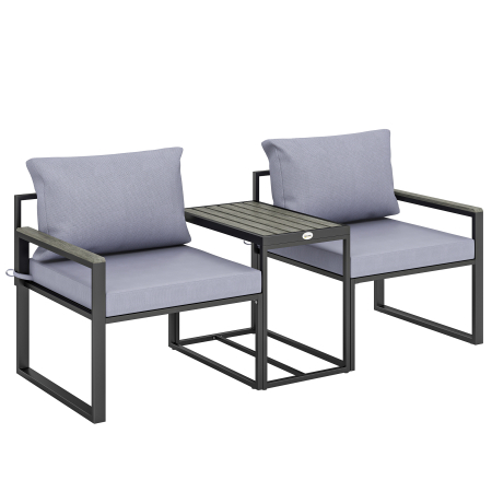 Mobilier gradina si terasa -  Set Bistro Gradina 3 Piese pentru 2 Persoane, Masa si Scaune Exterior cu sezut Textilen si Perne, Gri
