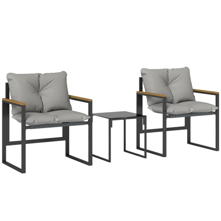 Gradina & balcon -  Set Bistro pentru 2 Persoane, Set din 3 Piese pentru Gradina cu Cadrul din Metal si Perne Groase