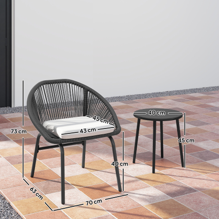  Set Bistro pentru Terasa din 3 Piese, Set cu Perne Moi pentru Sezut, Set de Mobilier din Rachita, Negru [2]