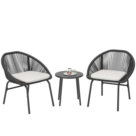 Gradina & balcon -  Set Bistro pentru Terasa din 3 Piese, Set cu Perne Moi pentru Sezut, Set de Mobilier din Rachita, Negru
