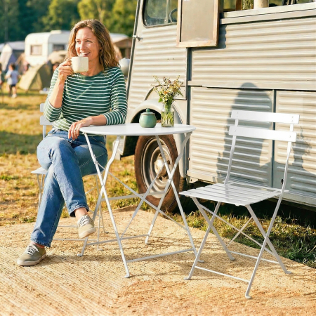  Set Bistro Pliabil pentru Exterior cu Masa si 2 Scaune, Alb [8]