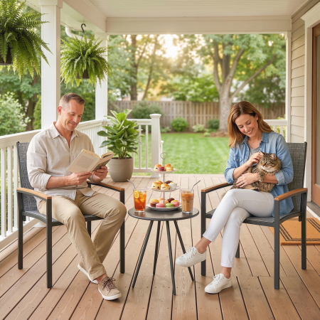  Set bistrou 3 piese: Scaune din plasa si masa, Gri mixt. [4]