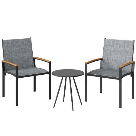 Seturi mobilier -  Set bistrou 3 piese: Scaune din plasa si masa, Gri mixt.