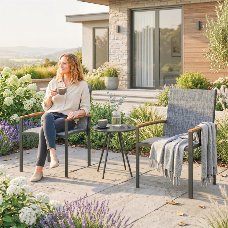  Set bistrou 3 piese: Scaune din plasa si masa, Gri mixt. [3]