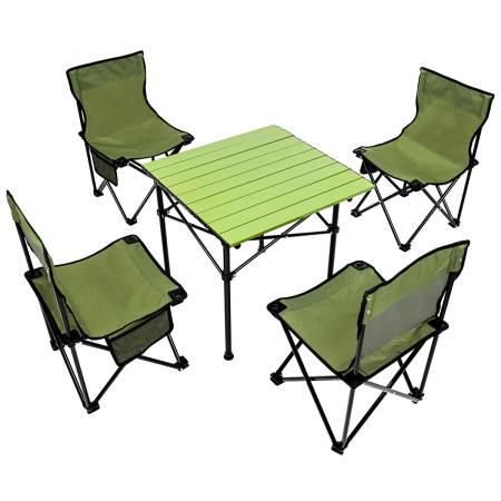Set camping 5 in 1 cu masa si 4 scaune pliabile, structura otel si blat aluminiu, 53x52x50 cm, verde [3]