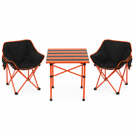Gradina & balcon - Set camping pliabil masa si 2 scaune, cadru otel, material Oxford 600D, 55x47x66 cm, negru