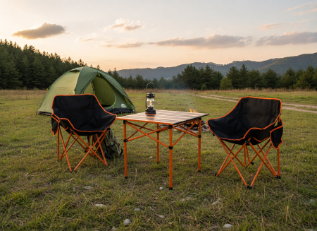 Set camping pliabil masa si 2 scaune, cadru otel, material Oxford 600D, 55x47x66 cm, negru [10]