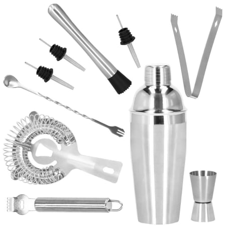 Set Cocktail Shaker Kit pentru barmani 550ml, KI24, suport bambus, 11 piese [33]
