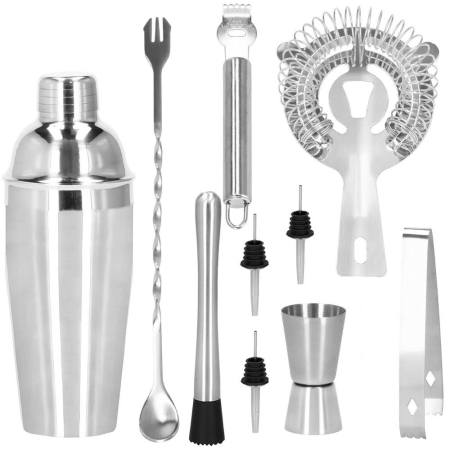 Set Cocktail Shaker Kit pentru barmani 550ml, KI24, suport bambus, 11 piese [22]