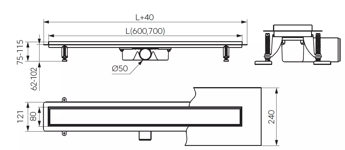 Set complet rigola Fdesign Kleome, in pardoseala, 700 mm, sita reversibila, sifon, faiantabil, otel inoxidabil, crom, FD7-401-70-01 [1]