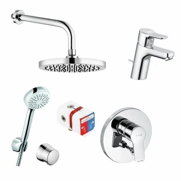 Baterii chiuveta baie - Set complet sistem de dus Kludi Pure&Easy A-QA Eco 200 incastrat cu baterie de lavoar