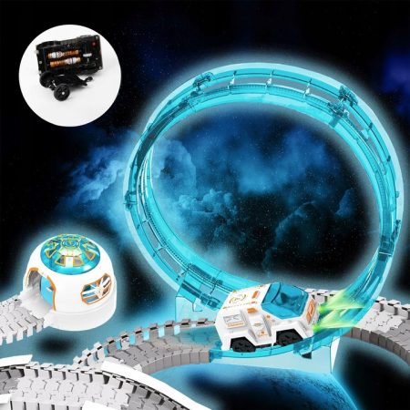 Set constructii traseu auto spatial pentru copii cu 205 piese, astronauti, vehicul electric si proiectie, 46x31x11 cm [6]