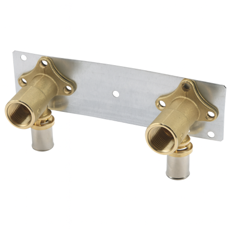 Obiecte si instalatii sanitare - Set coturi perete Giacomini RM139KY037, 1/2" x (20x2), alama, cu suport metalic pentru montaj