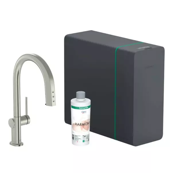 Chiuvete si baterii bucatarie - Set crom periat Hansgrohe Aquittura Select M91 SodaSystem 210 sBox cu 1 jet