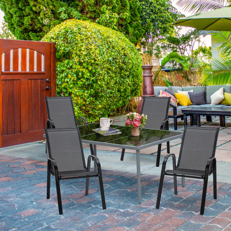  Set cu 4 scaune cu cotiere, Scaune stivuibile pentru gradina, pentru veranda, balcon, exterior, Negru [1]