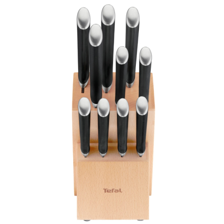 Set de 10 cutite & suport Tefal Ice Force K232SA14, inox german, tehnologie Ice Hardening -120°C, lame ultra-ascutite, suport din lemn, negru & argin [8]