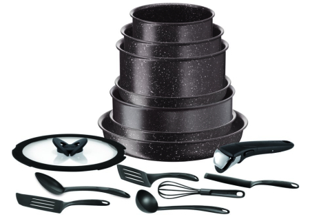 Bucatarie - Set de 15 piese Ingenio Extreme L6789102, inductie, maner detasabil, invelis  Mineralia, Tehnologia Thermo-Spot™, tabacco marble