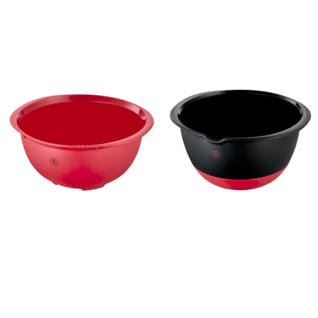 Bucatarie - Set de 2 boluri Tefal Ingenio+ K198S234, plastic, margine pentru turnare, manere ergonomice, compatibilitate cu masina de spalat vase, negru & rosu