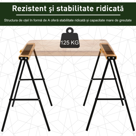  Set de 2 Capre Pliabile din Metal cu Suprafata Antiderapanta din EVA pentru Lucrari de Taiere, Capra pentru Lemn, Capacitate Maxima 125 kg, Portocaliu Negru [5]