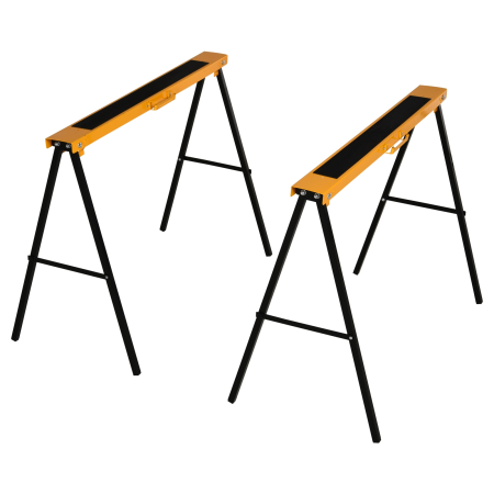 Scule & unelte -  Set de 2 Capre Pliabile din Metal cu Suprafata Antiderapanta din EVA pentru Lucrari de Taiere, Capra pentru Lemn, Capacitate Maxima 125 kg, Portocaliu Negru