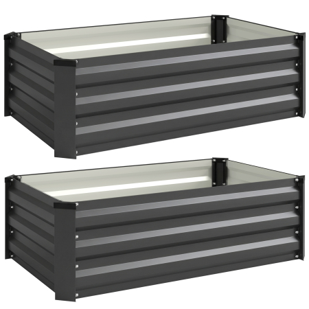  Set de 2 jardiniere pentru gradina cu fund deschis, din otel galvanizat, 100x60x30cm, gri [0]