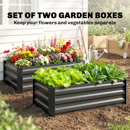  Set de 2 jardiniere pentru gradina cu fund deschis, din otel galvanizat, 100x60x30cm, gri [3]