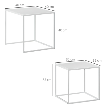  Set de 2 masute de cafea patrate stivuibile, masute laterale si de living din otel, alb [2]