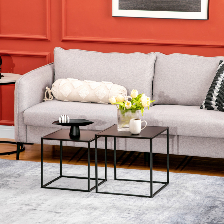  Set de 2 masute de cafea patrate stivuibile, masute laterale si de living din otel, alb [1]