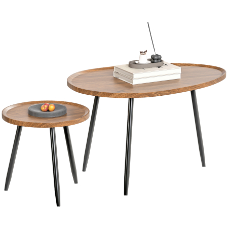 Mese cafea si decorative -  Set de 2 Masute de Cafea Suprapunabile din Lemn si Metal