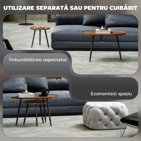  Set de 2 Masute de Cafea Suprapunabile din Lemn si Metal [3]