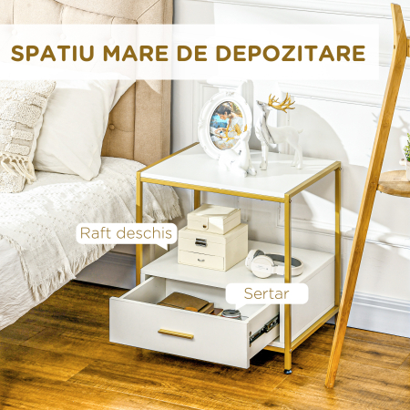  Set de 2 Masute Noptiere Moderne Noptiere cu Sertar Raft Organizatoare de Depozitare pentru Dormitor Camera de Zi Alb pentru sufragerie camera de zi dormitor [4]