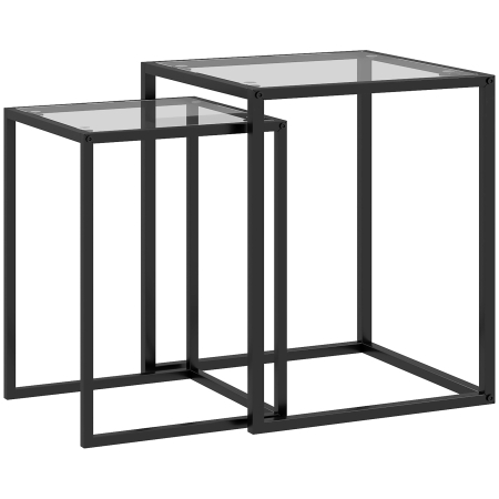 Mese cafea si decorative -  Set de 2 Mese Moderne Suprapuse Economie de Spatiu din Otel si Sticla Temperata, Negru