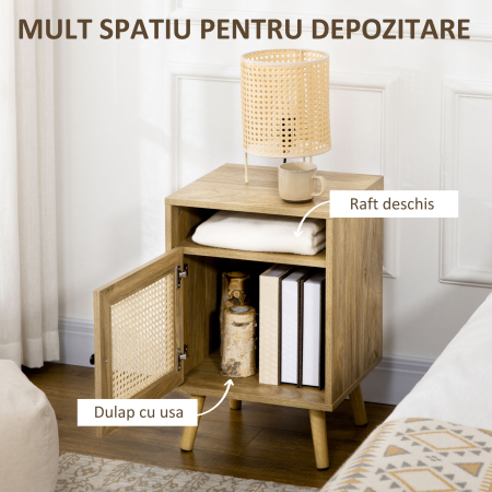  Set de 2 noptiere moderne pentru dormitor si living cu dulap si raft deschis, din PAL, ratan si MDF, 39x35x60 cm [4]