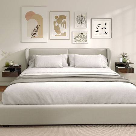  Set de 2 noptiere moderne suspendate cu sertar si polita din lemn, 35x32x22,5cm, negru lucios [5]