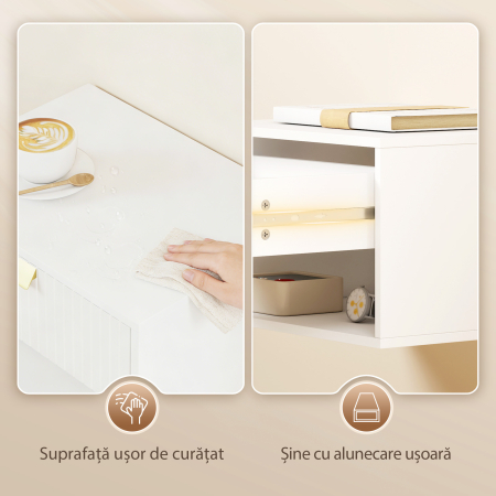  Set de 2 Noptiere Suspendate cu Sertar Decorat si Raft Deschis, Alb [6]