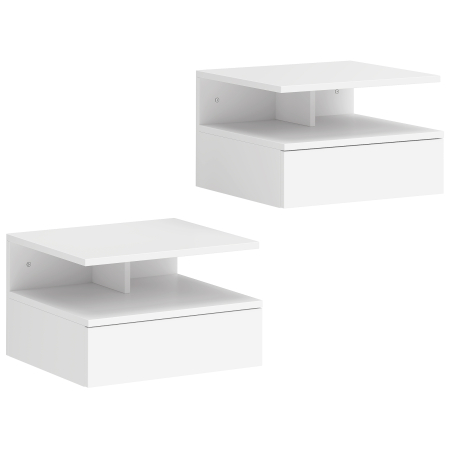 Dormitor & birou -  Set de 2 Noptiere Suspendate cu Sertar si Raft Deschis, 35x32x22,5 cm, Alb