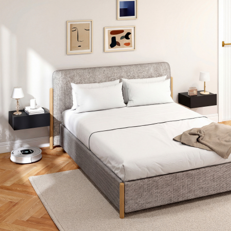  Set de 2 Noptiere Suspendate Moderne cu Sertar din Lemn, 40x30x15 cm, Negru [6]