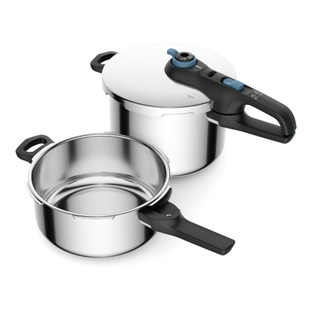 Set de 2 oale sub presiune Tefal Secure Trendy P2584301, 4 / 6 L, sistem siguranta in 5 puncte, 2 programe de gatire, compatibil cu inductia, argintiu [1]