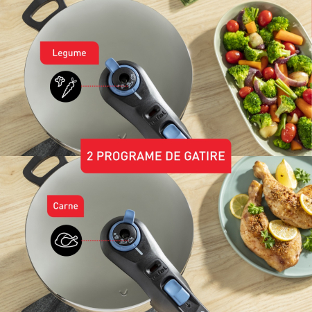 Set de 2 oale sub presiune Tefal Secure Trendy P2584301, 4 / 6 L, sistem siguranta in 5 puncte, 2 programe de gatire, compatibil cu inductia, argintiu [5]