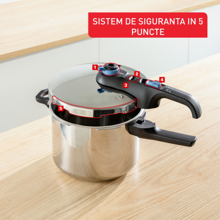 Set de 2 oale sub presiune Tefal Secure Trendy P2584301, 4 / 6 L, sistem siguranta in 5 puncte, 2 programe de gatire, compatibil cu inductia, argintiu [6]