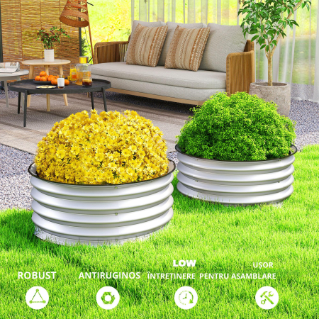  Set de 2 Paturi inaltate pentru Gradina, Jardiniera inaltata pentru Exterior cu Margine de Protectie [3]