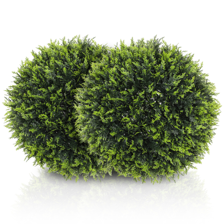 Living & hol -  Set de 2 Plante Artificiale Rotunde cu Frunze de Cedru pentru Casa si Gradina Ø45 cm, Verde