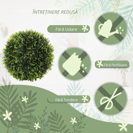  Set de 2 Plante Artificiale Rotunde cu Frunze de Cedru pentru Casa si Gradina Ø45 cm, Verde [5]
