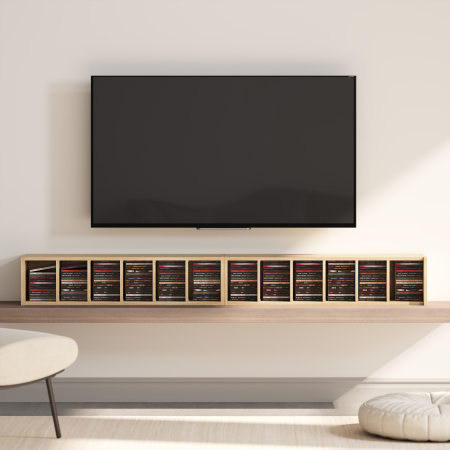  Set de 2 Rafturi pentru CD-uri cu Polite Reglabile, Capacitate 204 CD-uri, Design Compact, 21x22,5x88,5 cm, Stejar [8]