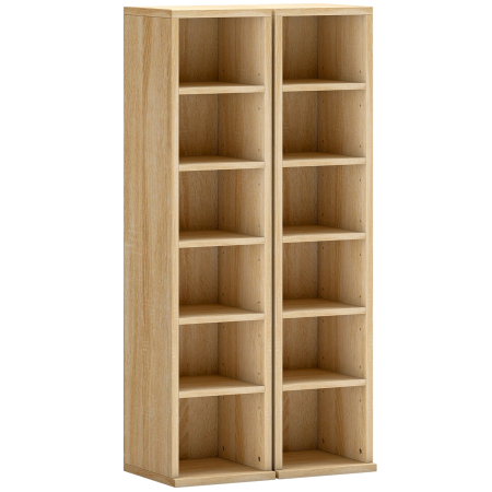 Dulapuri si rafturi depozitare -  Set de 2 Rafturi pentru CD-uri cu Polite Reglabile, Capacitate 204 CD-uri, Design Compact, 21x22,5x88,5 cm, Stejar