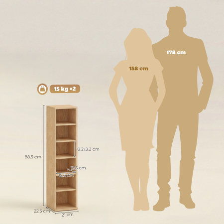  Set de 2 Rafturi pentru CD-uri cu Polite Reglabile, Suport pentru 204 CD-uri Economisitor de Spatiu, Mobilier pentru CD-uri cu 12 Compartimente, pentru Living, Dormitor, Birou, 21x22,5x88,5cm, Culoar [2]