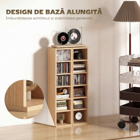  Set de 2 Rafturi pentru CD-uri cu Polite Reglabile, Suport pentru 204 CD-uri Economisitor de Spatiu, Mobilier pentru CD-uri cu 12 Compartimente, pentru Living, Dormitor, Birou, 21x22,5x88,5cm, Culoar [7]