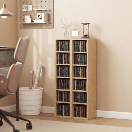  Set de 2 Rafturi pentru CD-uri cu Polite Reglabile, Suport pentru 204 CD-uri Economisitor de Spatiu, Mobilier pentru CD-uri cu 12 Compartimente, pentru Living, Dormitor, Birou, 21x22,5x88,5cm, Culoar [1]